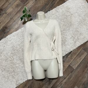 Express Size Medium Cream Wool Blend Wrap Front Sweater NWT